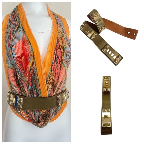 Badge Vintage Leather Studded Suede Leather made in Italy Belt M main image 14